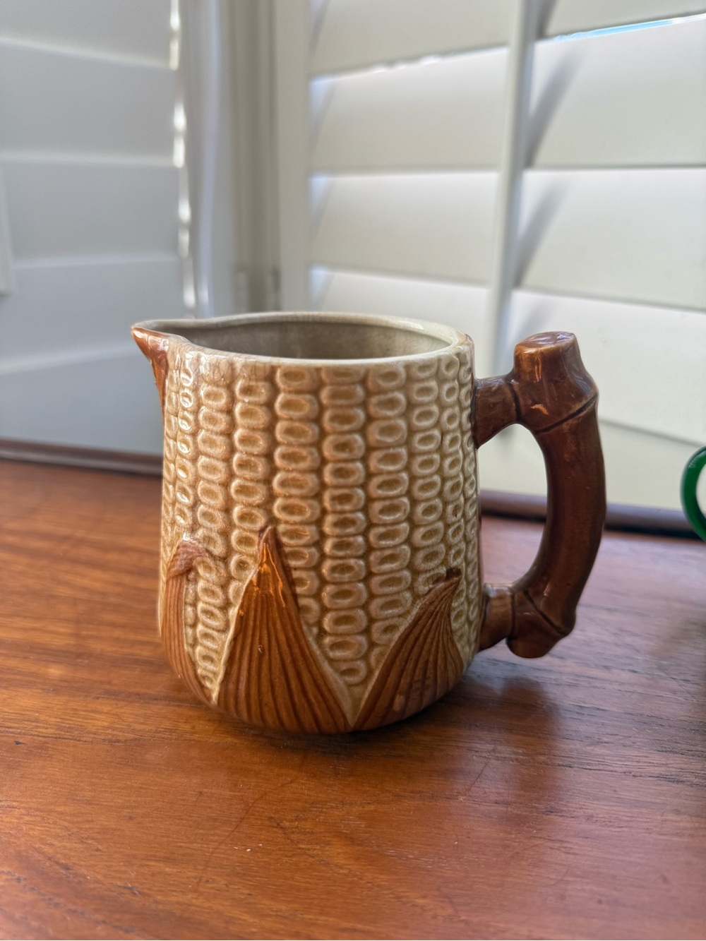 Antique Majolica Ear Of Corn 5” Handled Creamer (small chip in spout)